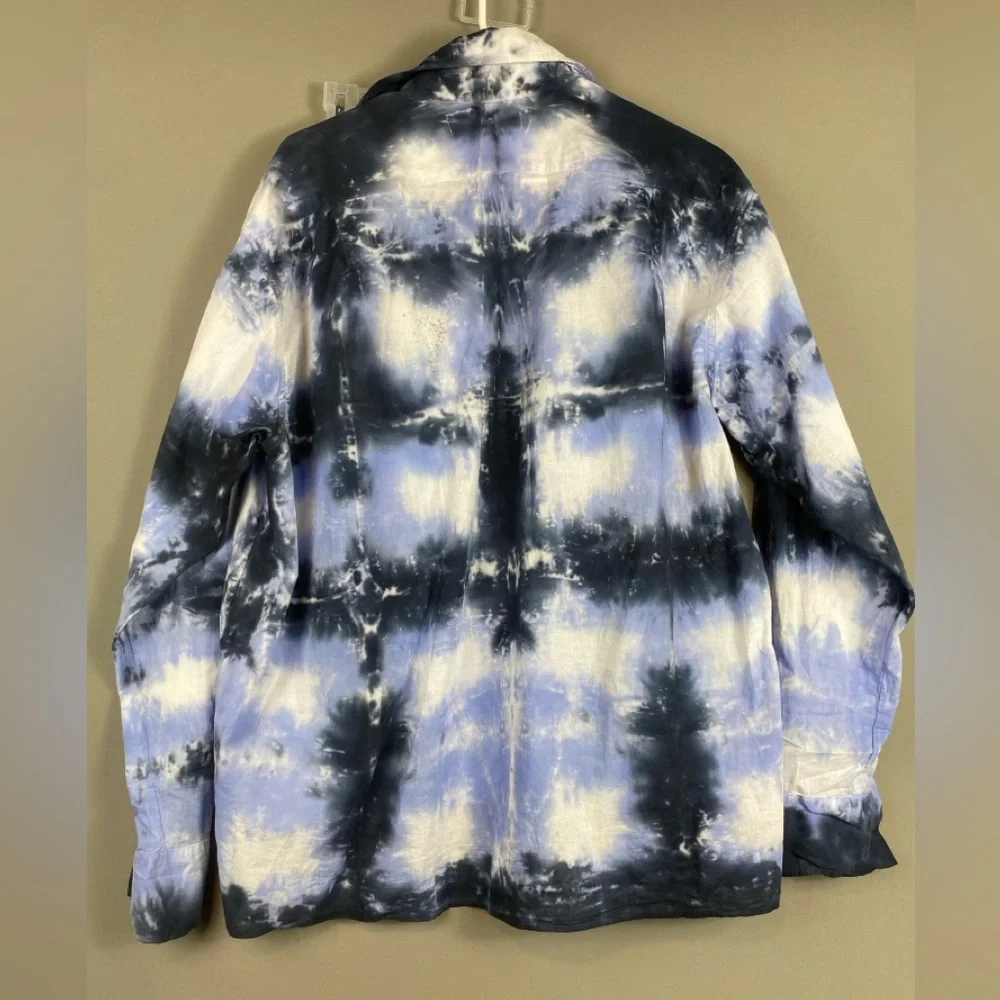 CALI  Tie Dye Button Down Shirt Long Sleeve Blue Black White Size L/M - Picture 2 of 4